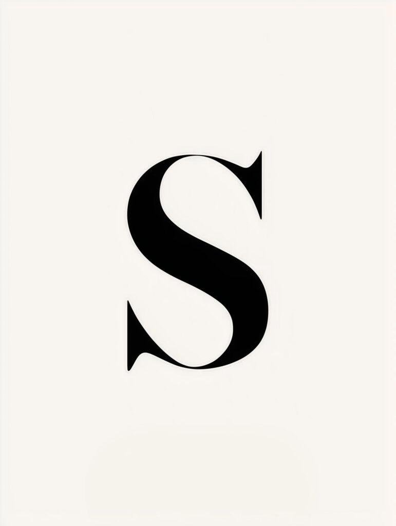 Personal minimalist typography poster featuring an elegant black letter 'S'