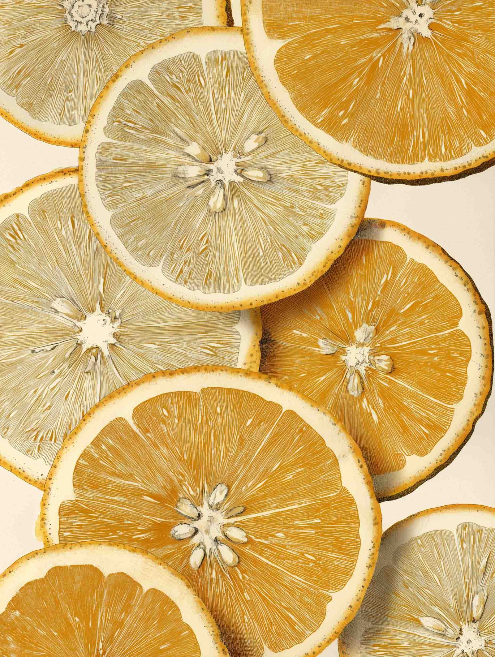 Delicately illustrated orange slices in soft natural tones