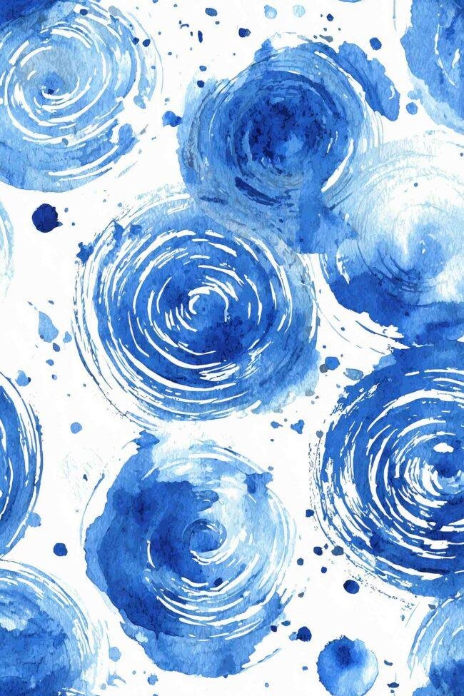 Abstract blue spirals and ink splashes
