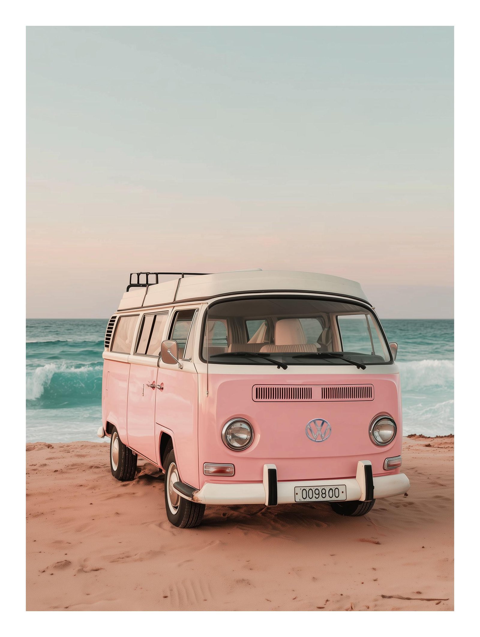 Pink Van on the Beach