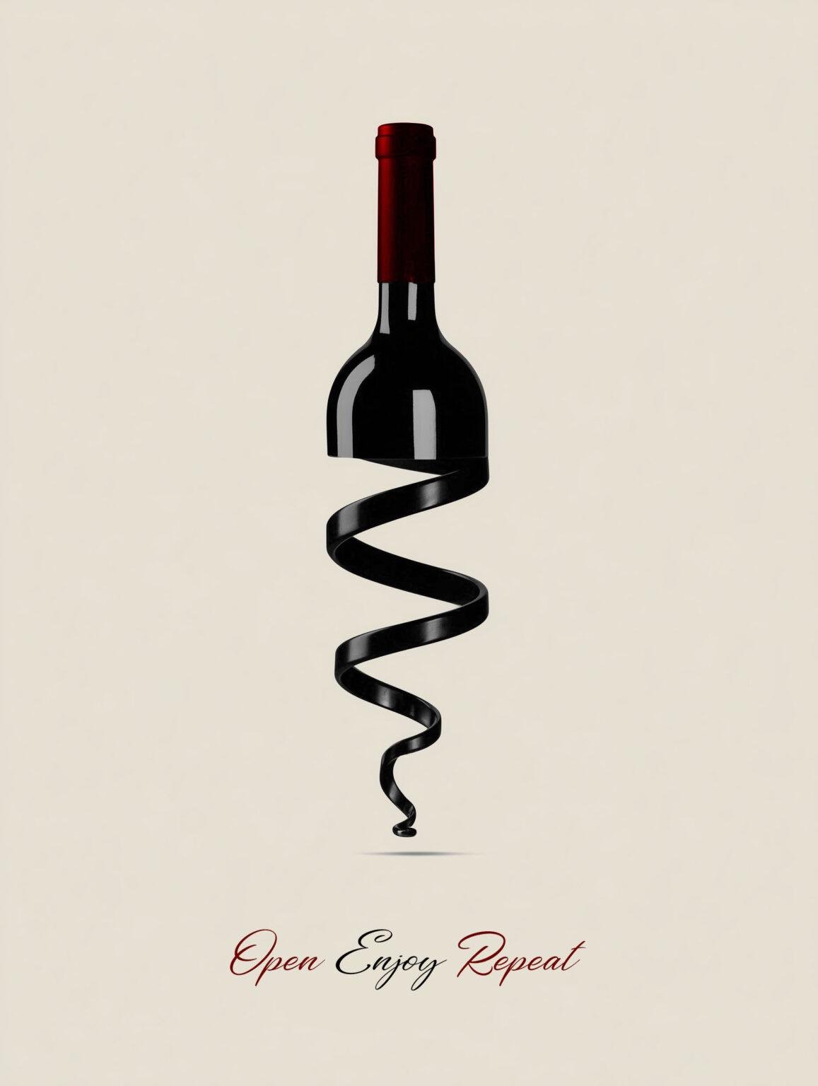 Graphic bottle and corkscrew