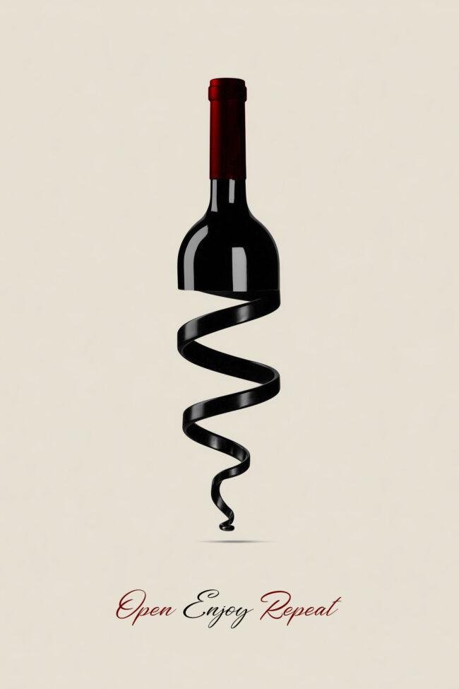 Graphic bottle and corkscrew