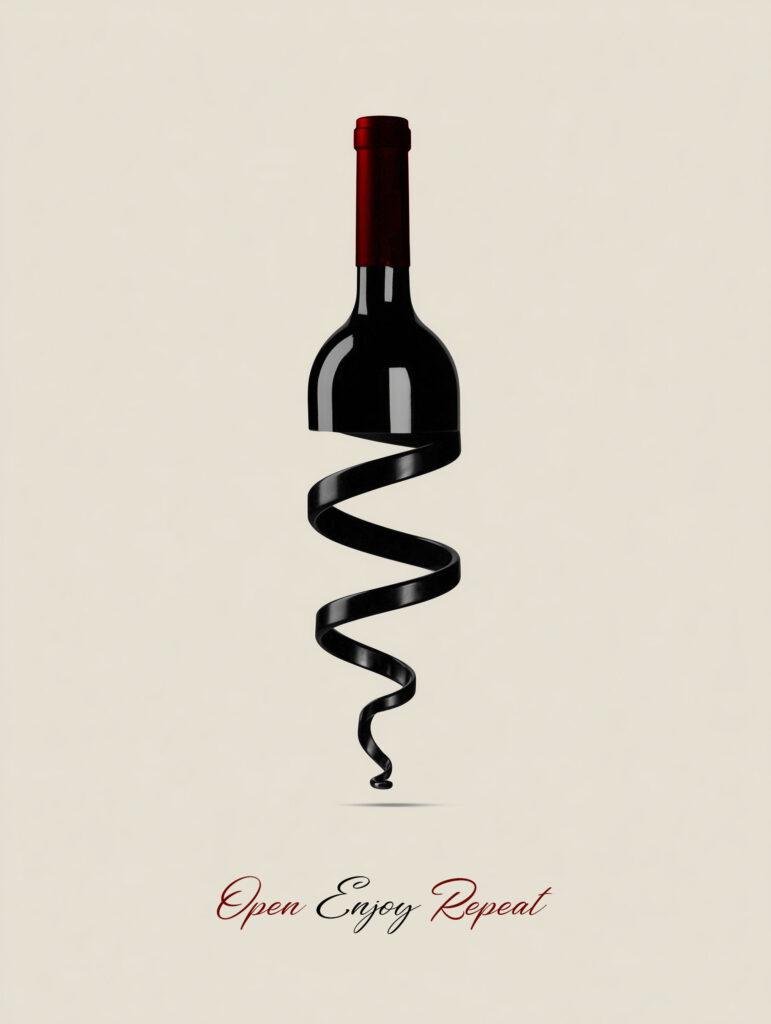 Graphic bottle and corkscrew