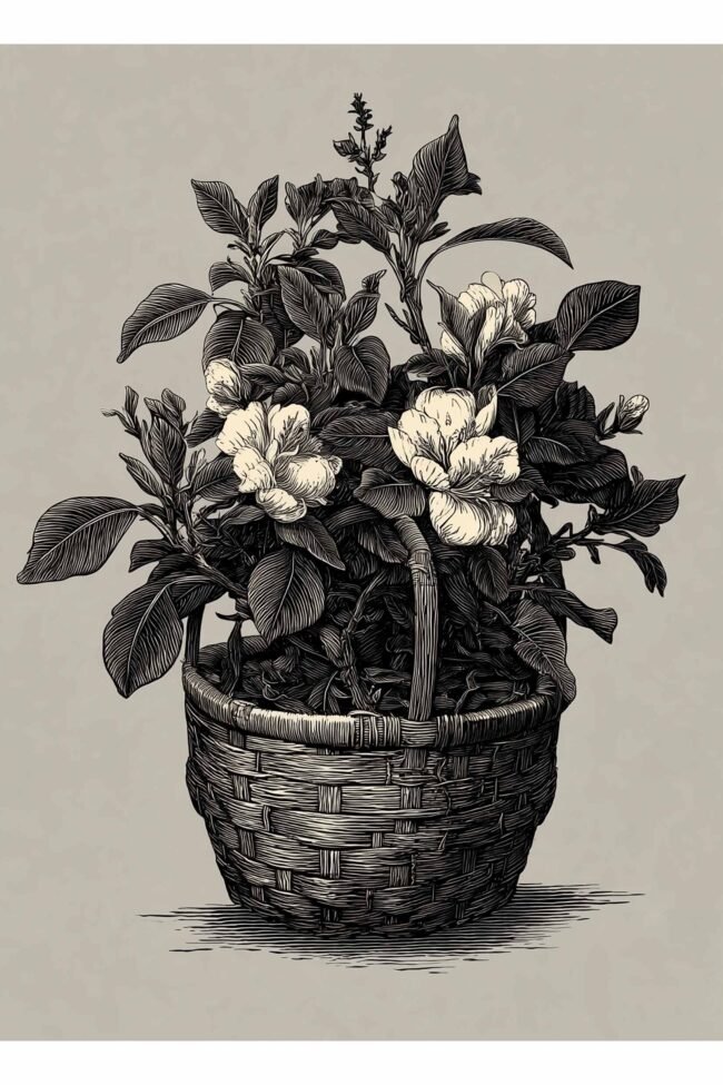 Floral basket on beige