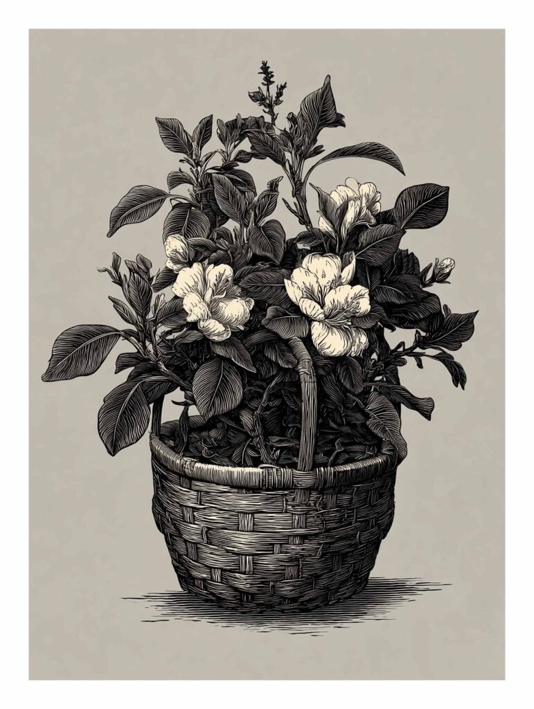 Floral basket on beige