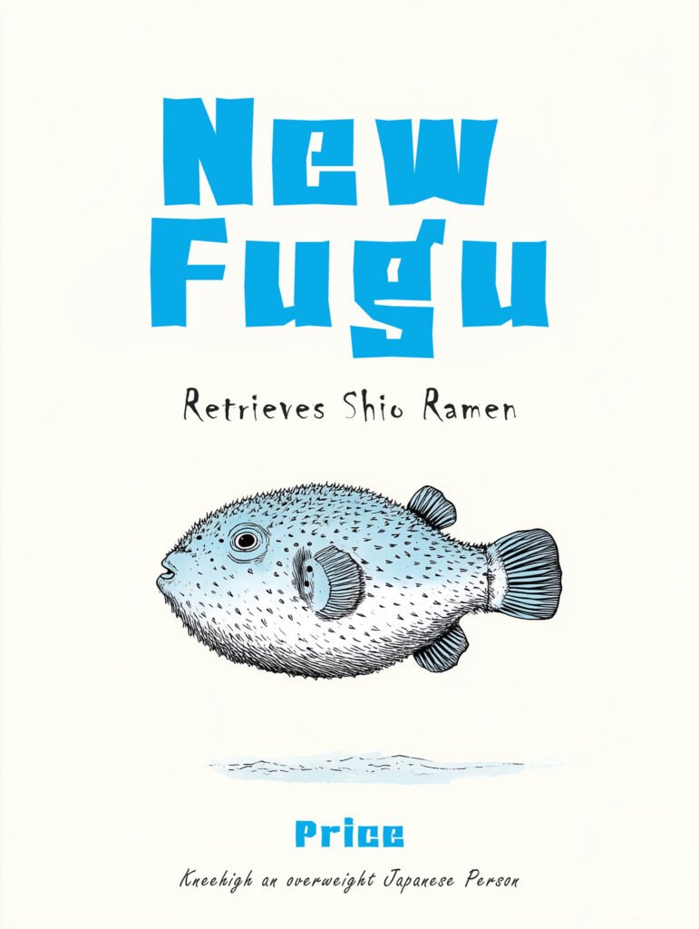 Light blue puffer fish and bold headline text