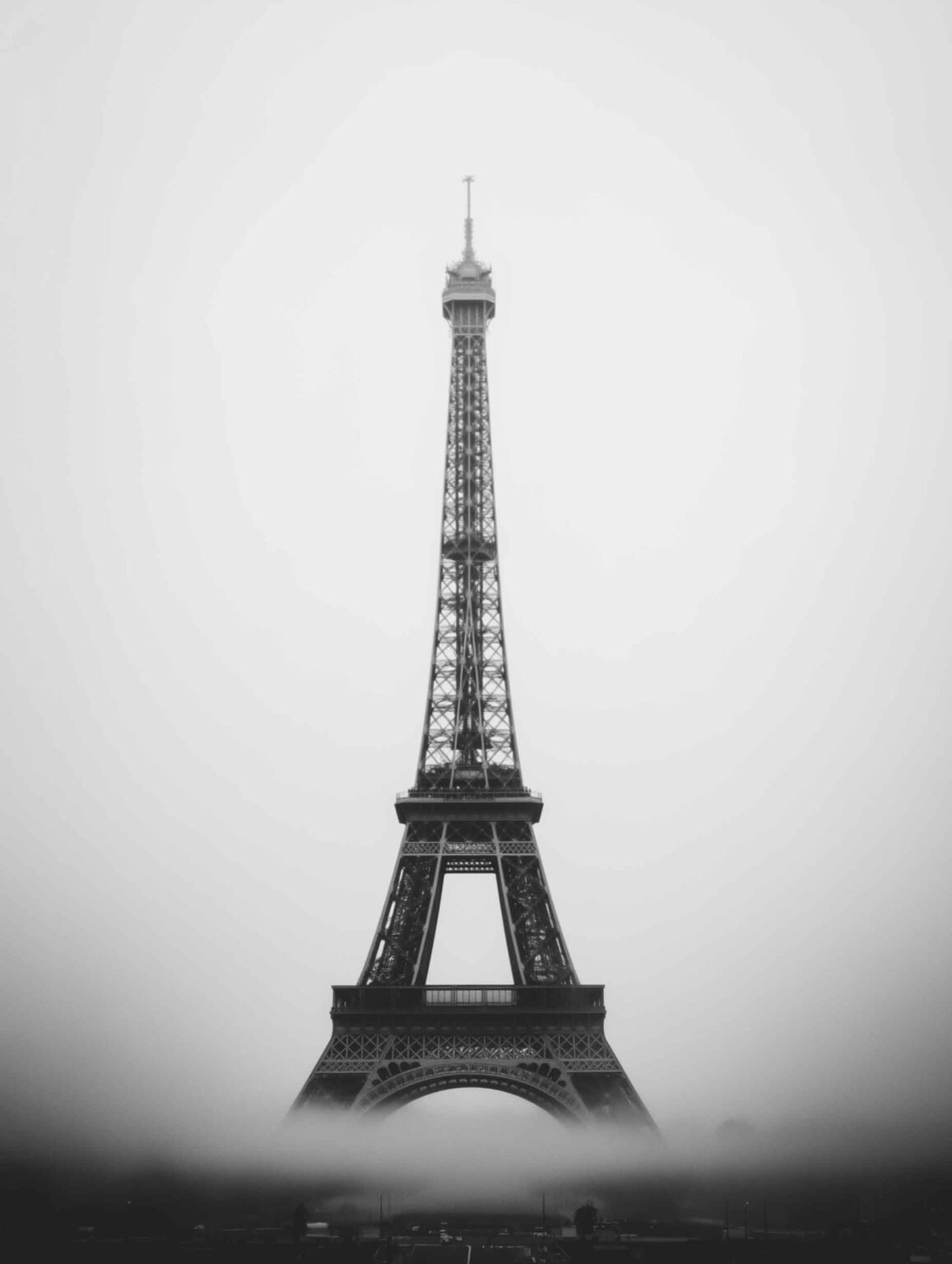 Black and white Eiffel Tower in soft tones