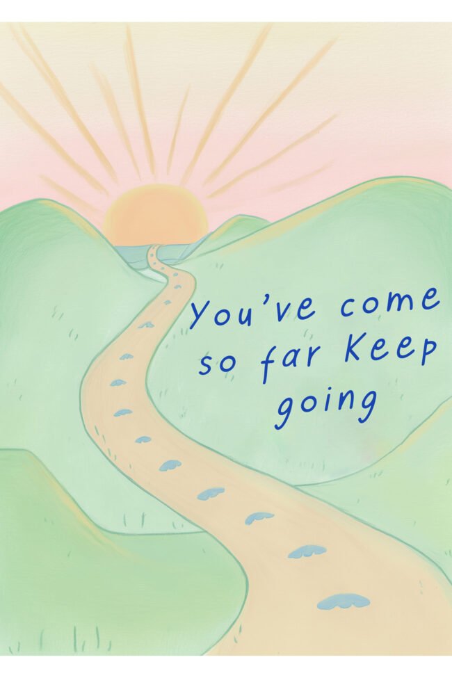 Hand-drawn hills and sunrise