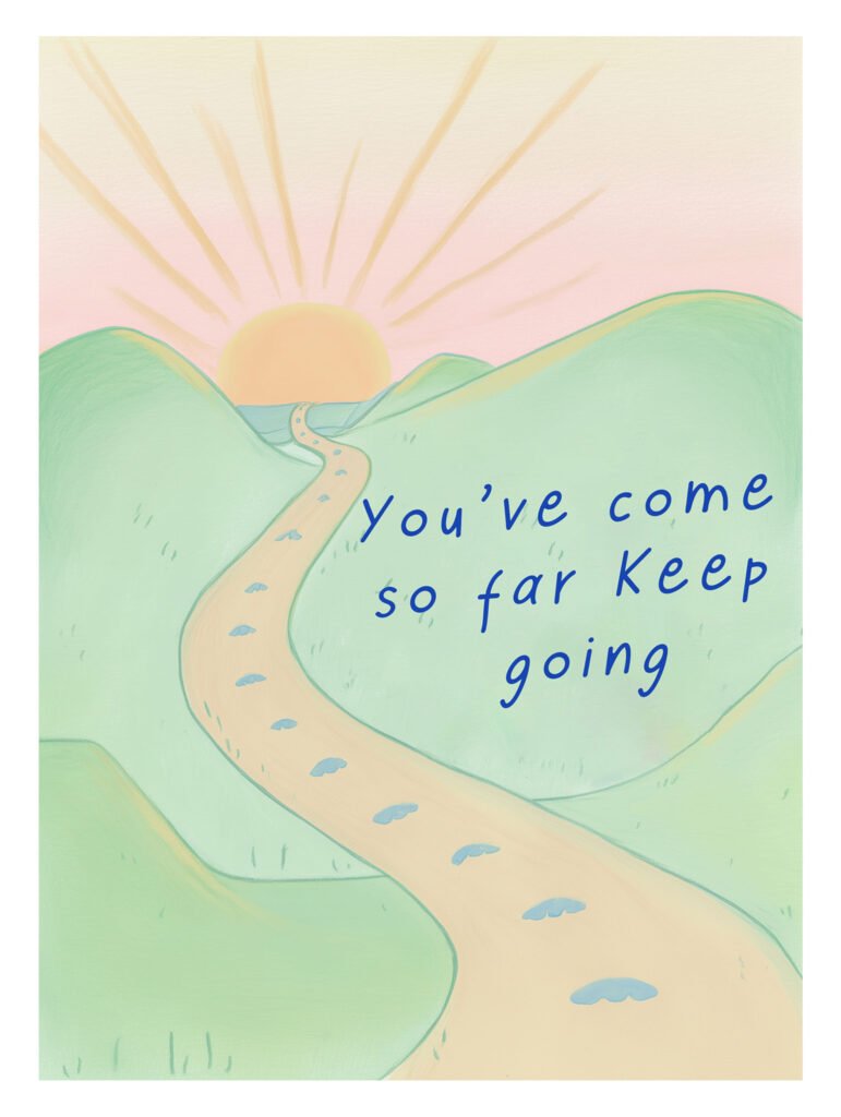 Hand-drawn hills and sunrise