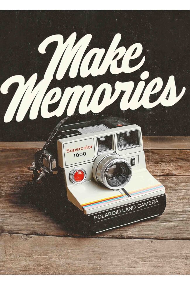 Retro Polaroid camera and elegant script typography