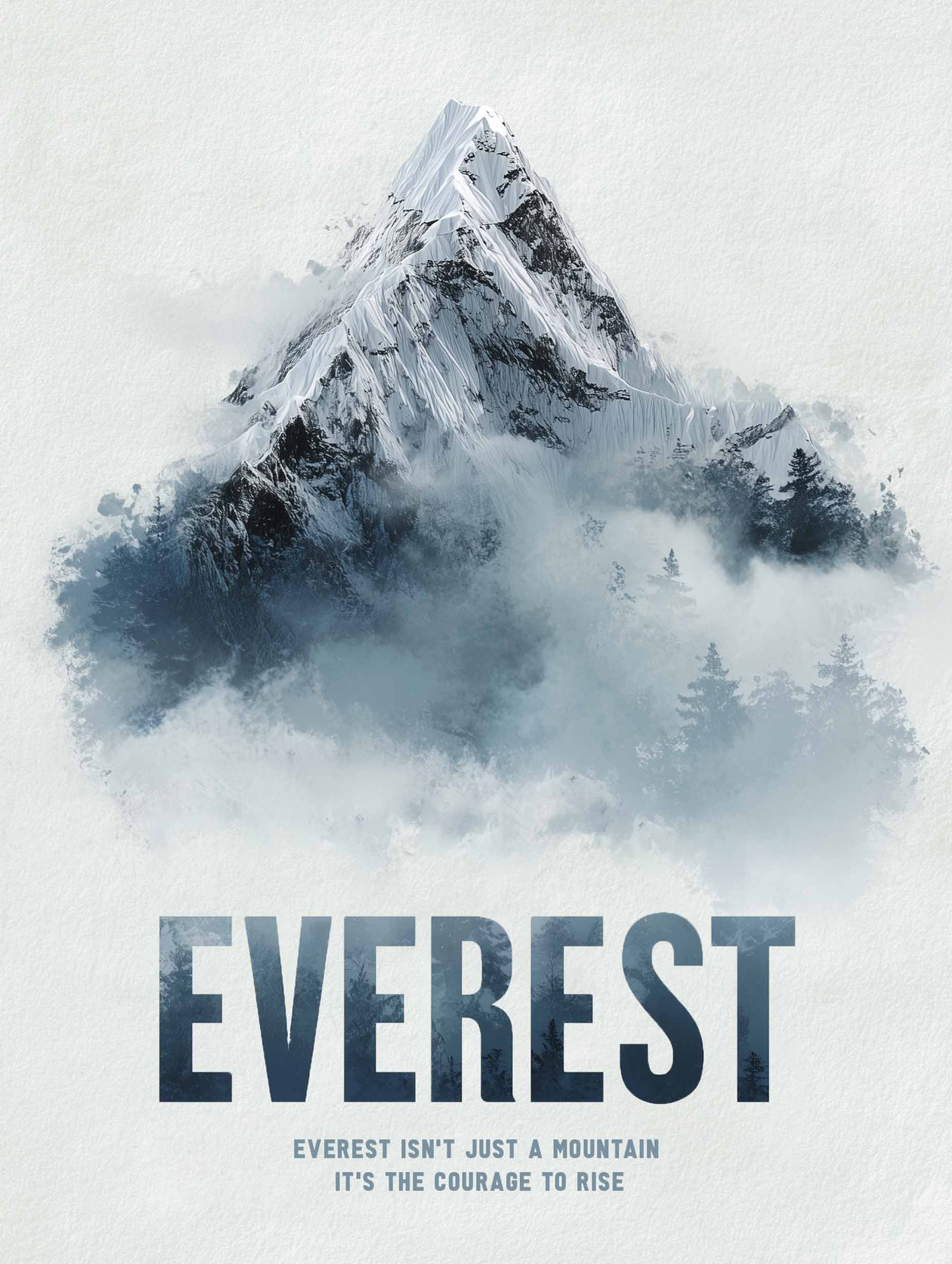 Mount Everest in icy blues and crisp whites