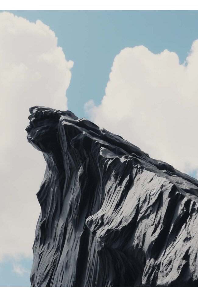 Sharp stone-grey rock face under a blue sky