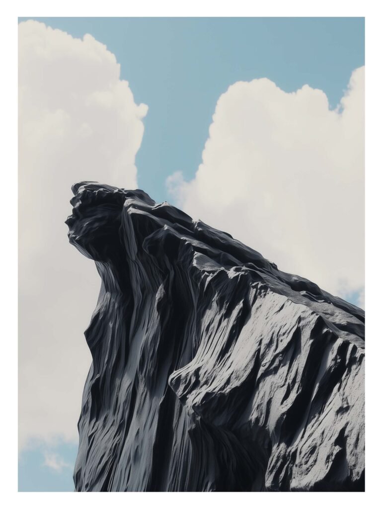 Sharp stone-grey rock face under a blue sky