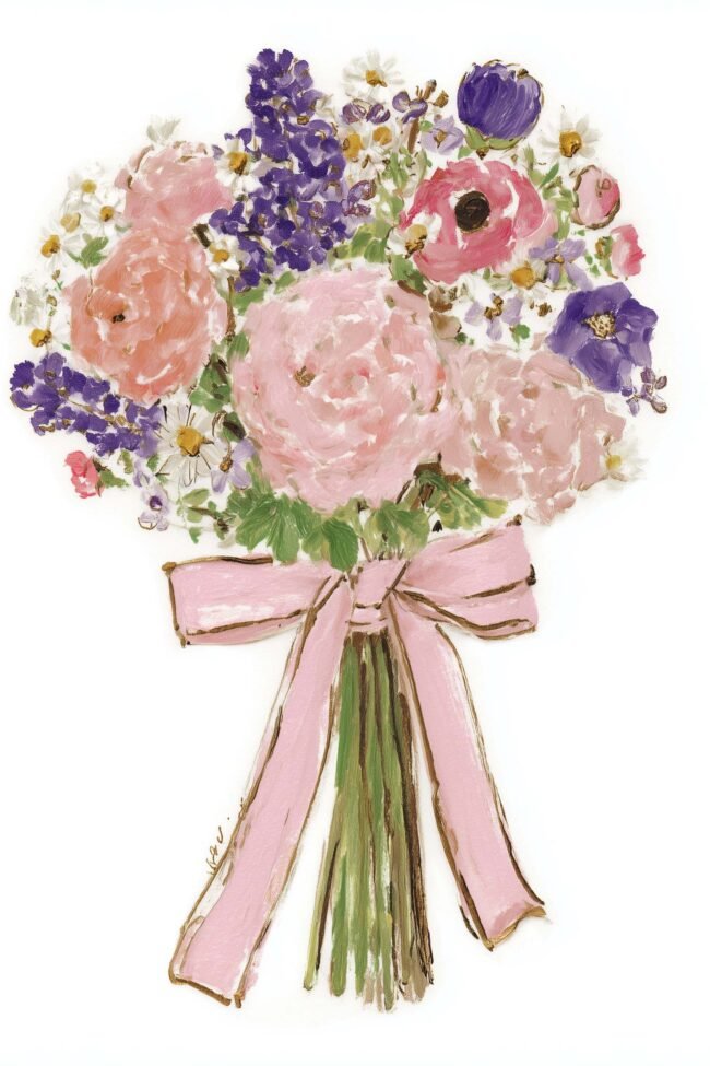 Poster of a pastel wedding bouquet with a ribbon