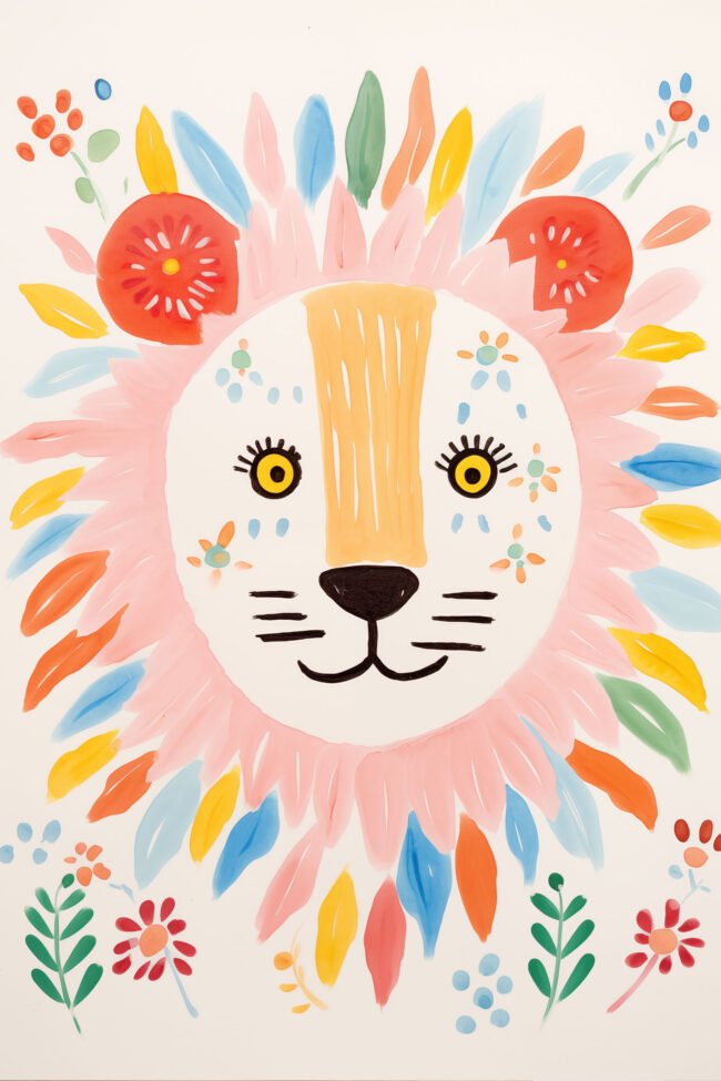 Playful illustration poster of a happy lion