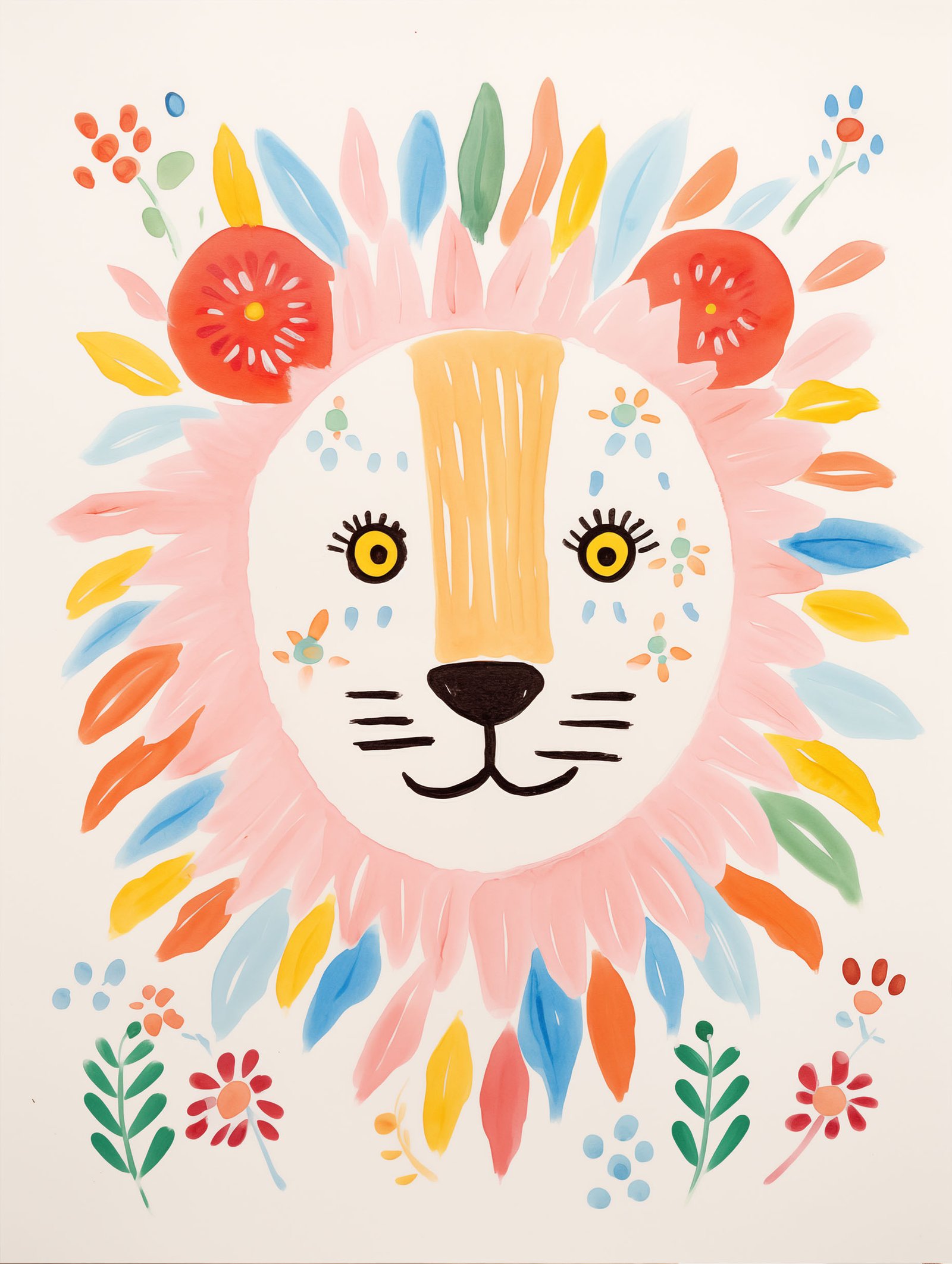 Playful illustration poster of a happy lion