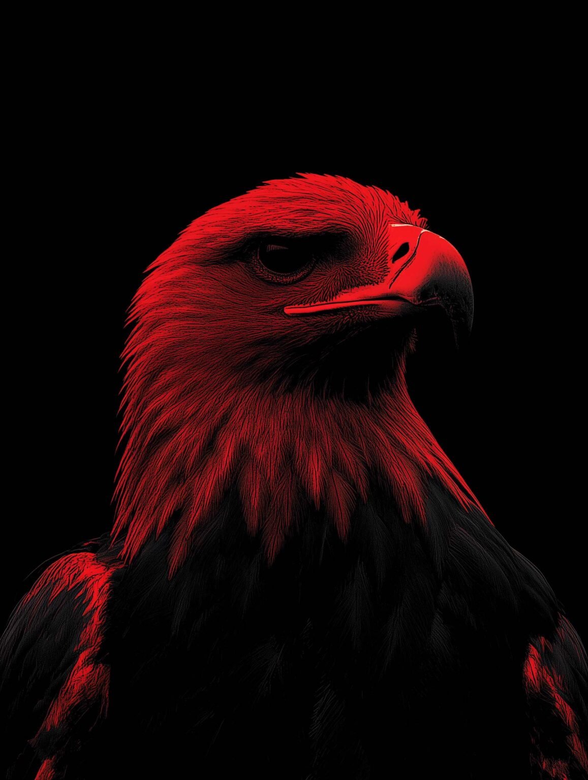 Striking portrait of an eagle in red light