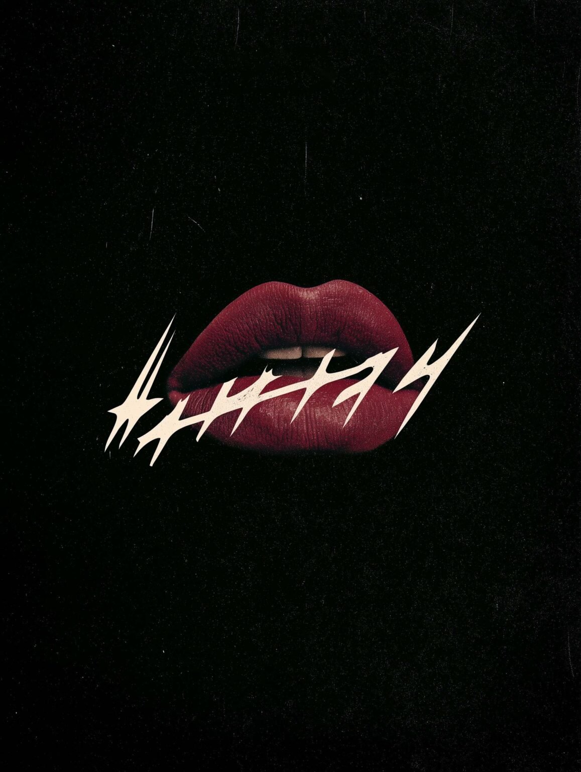 Red lips on black with white strokes