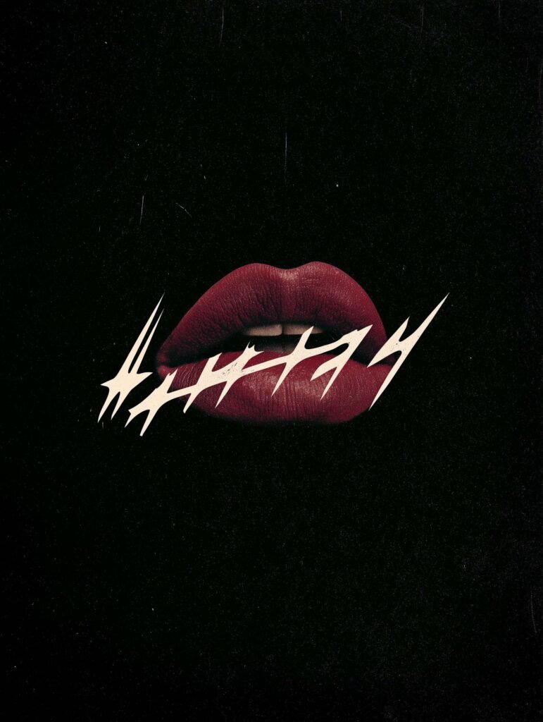 Red lips on black with white strokes