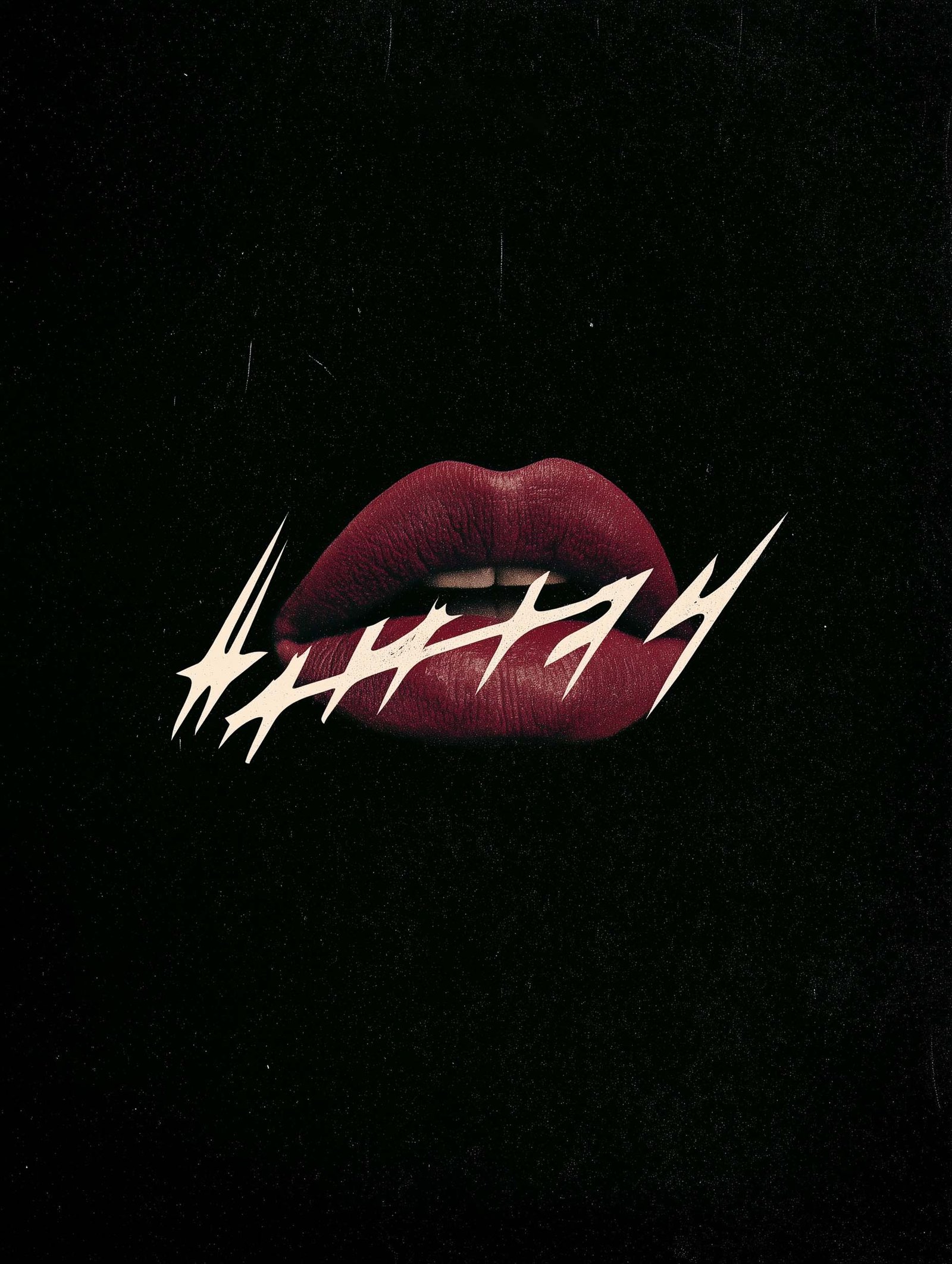 Red lips on black with white strokes