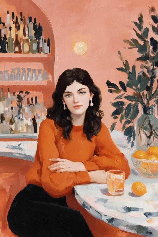 Woman at a bar with warm tones