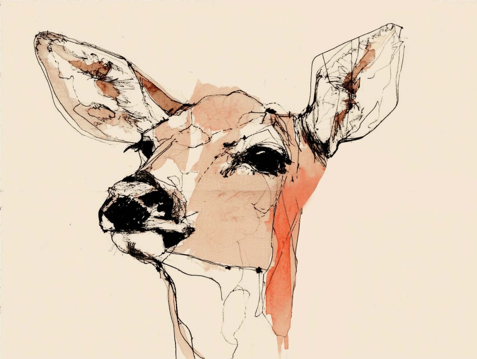 Illustrated art print of a deer in warm earthy tones