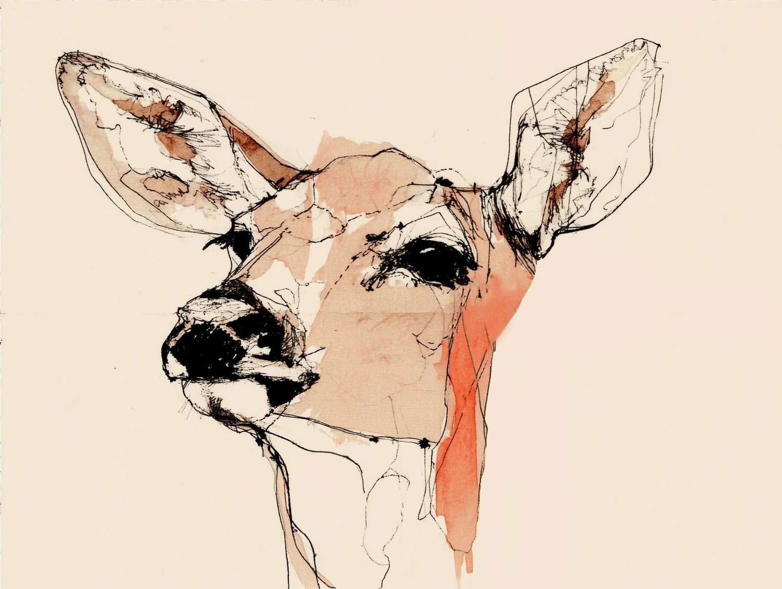 Illustrated art print of a deer in warm earthy tones