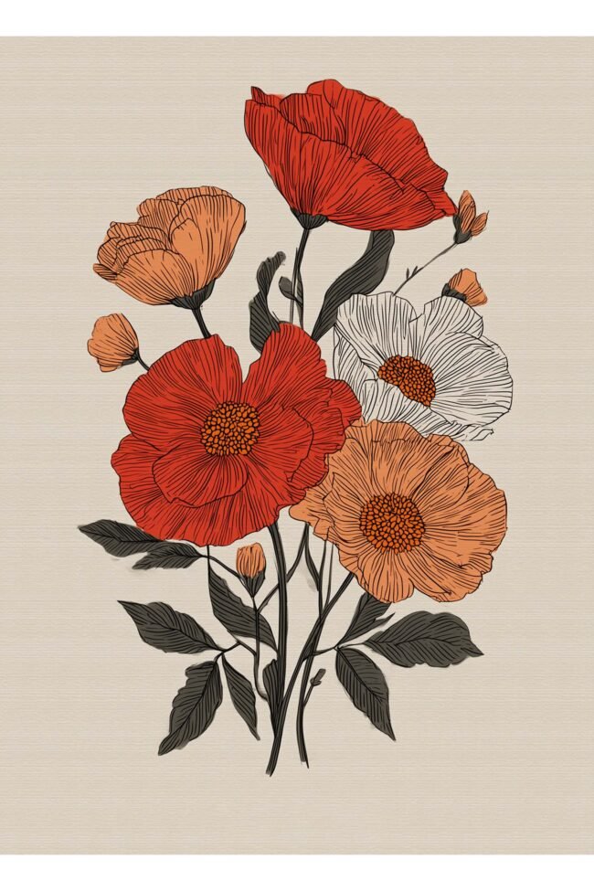 Vibrant hand-drawn flowers