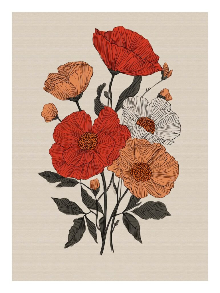 Vibrant hand-drawn flowers