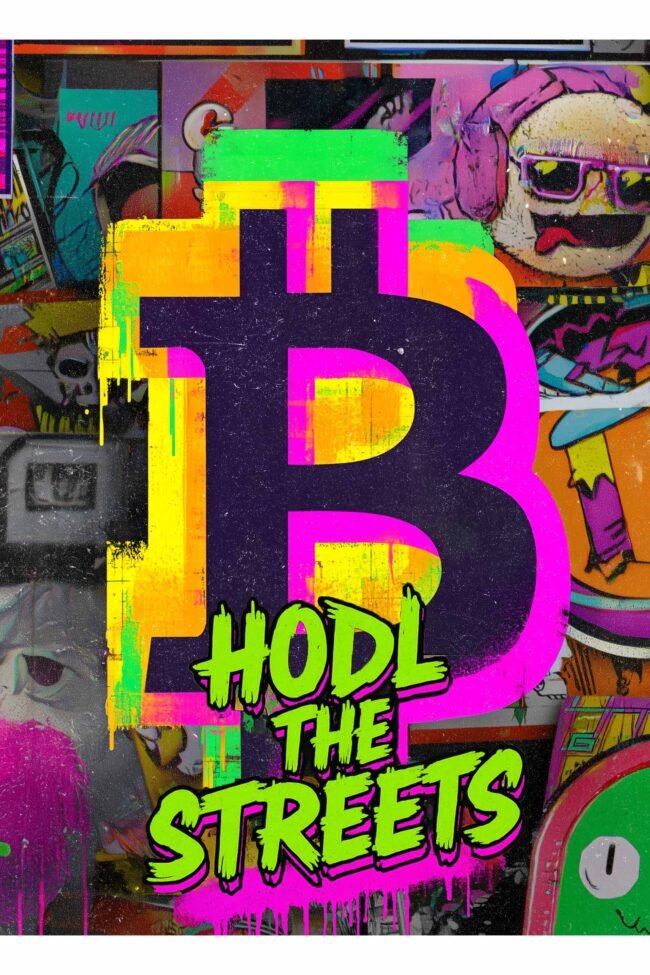 Graffiti Bitcoin symbol in neon colors