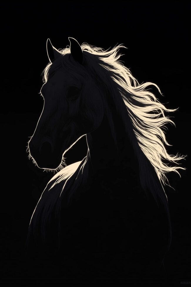 Poster of a horse silhouette with glowing mane