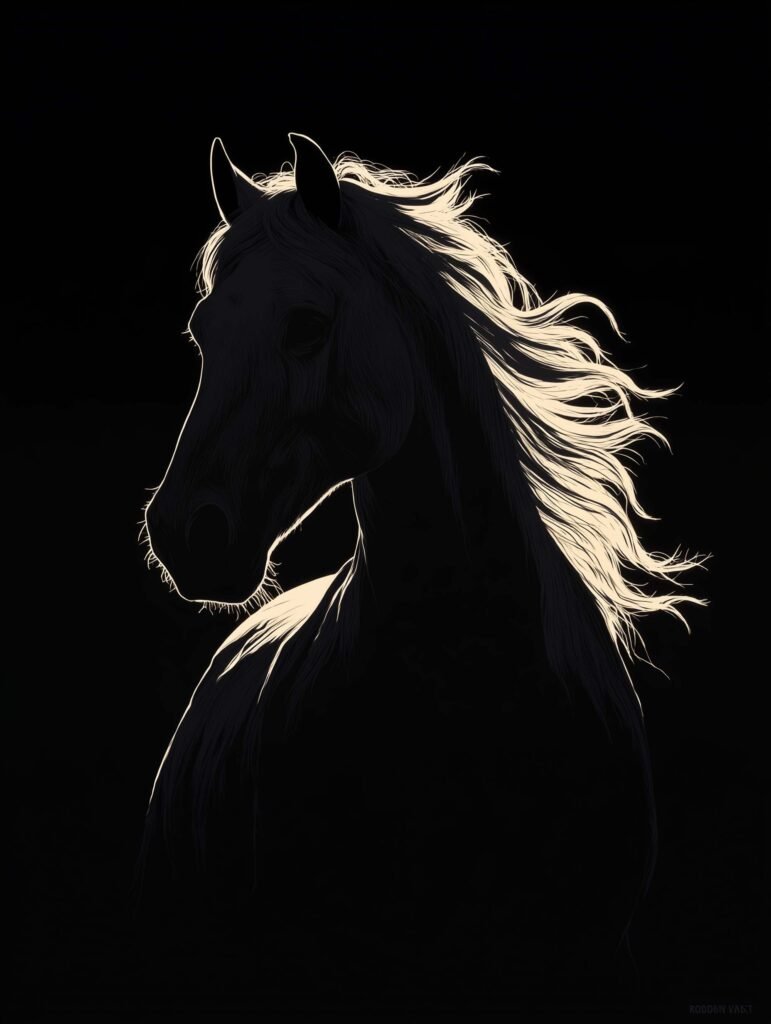 Poster of a horse silhouette with glowing mane