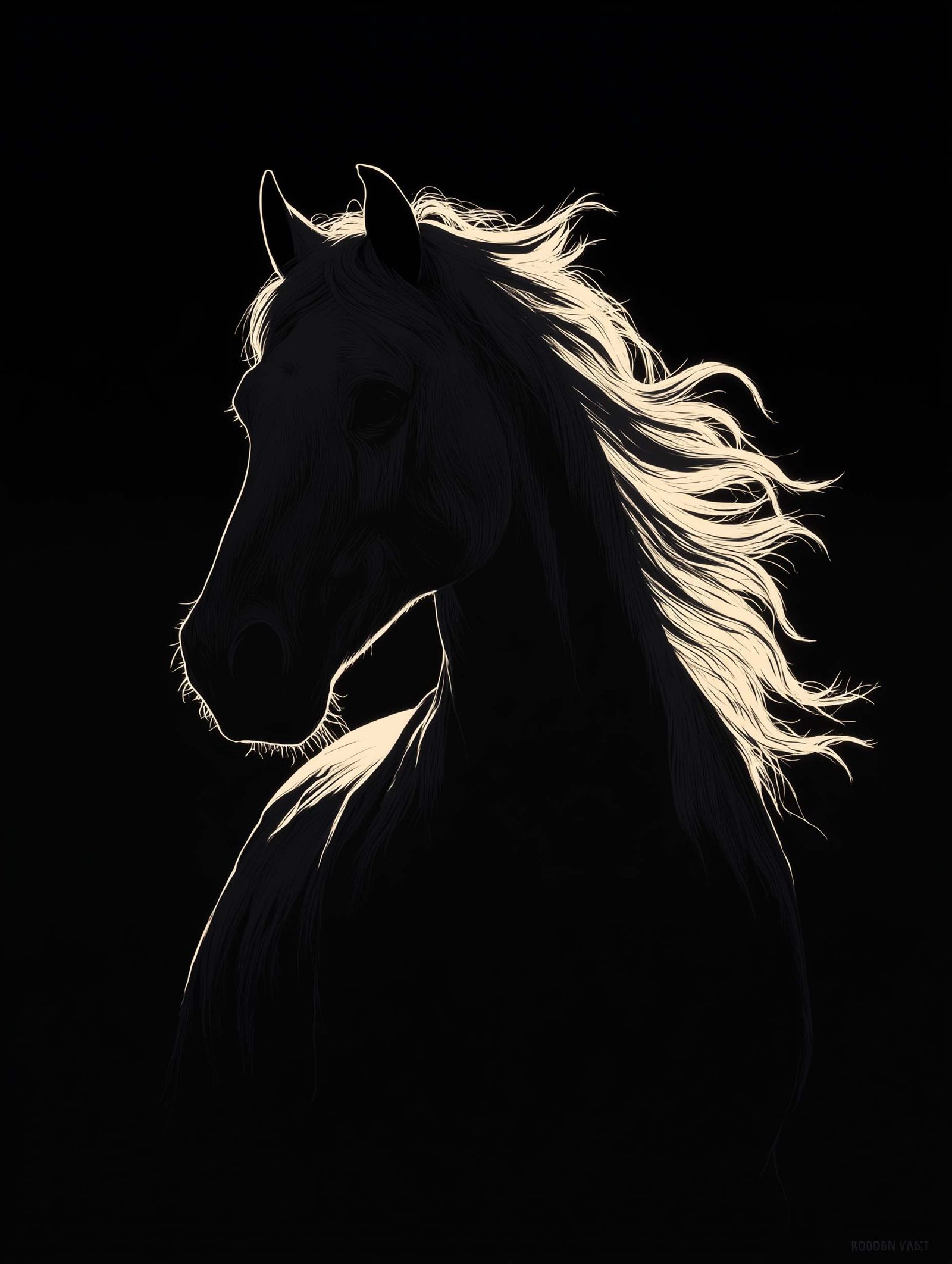 Poster of a horse silhouette with glowing mane