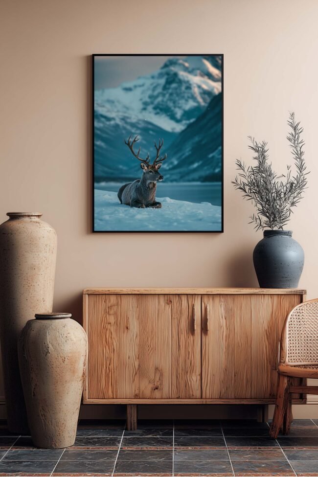 reindeer resting in snowy mockup