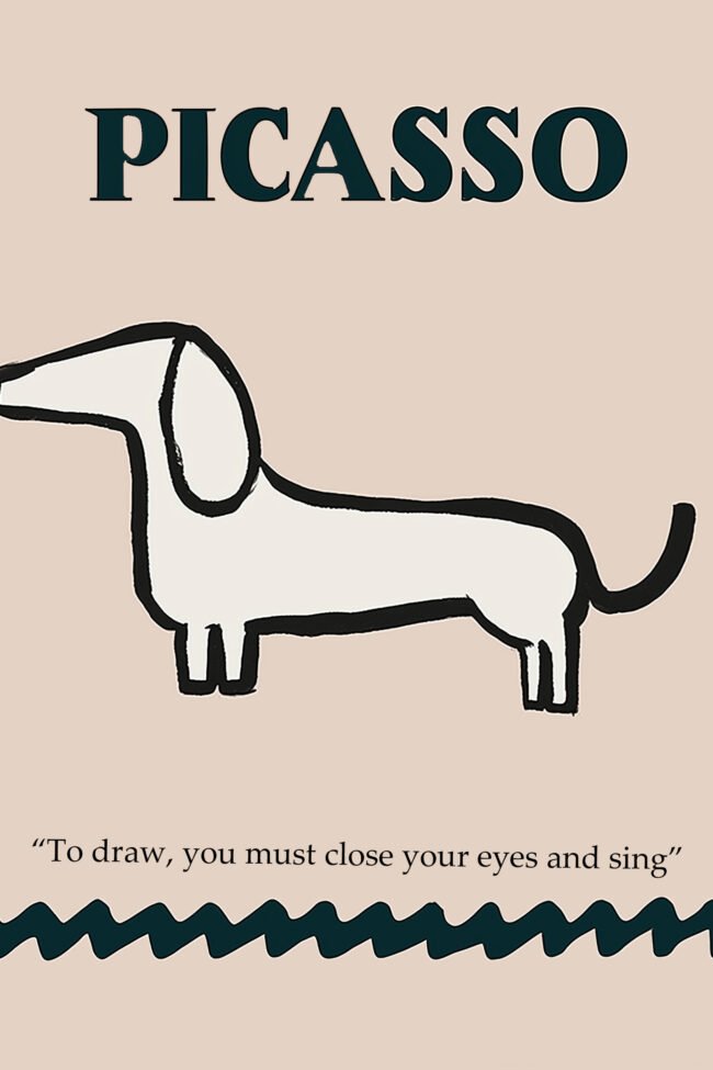 Minimal dachshund dog sketch in Picasso style