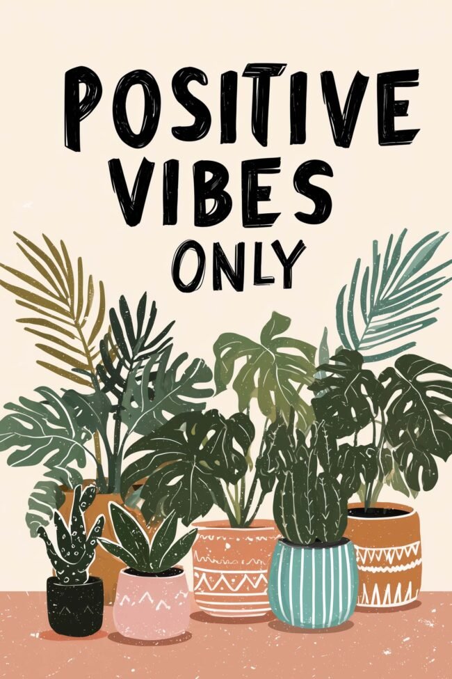 Bold text with hand-drawn plants