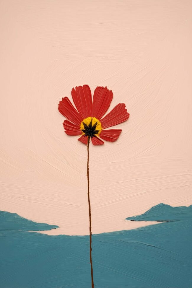 Minimalist floral artwork with bold color and soft texture