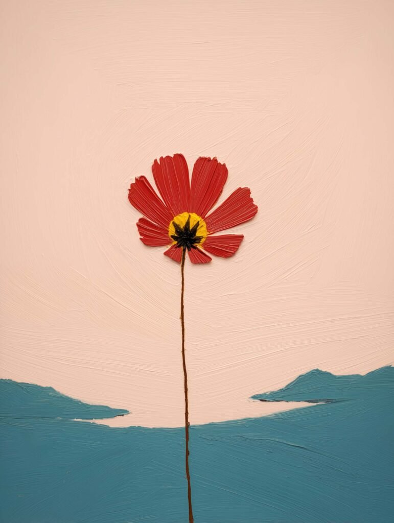 Minimalist floral artwork with bold color and soft texture