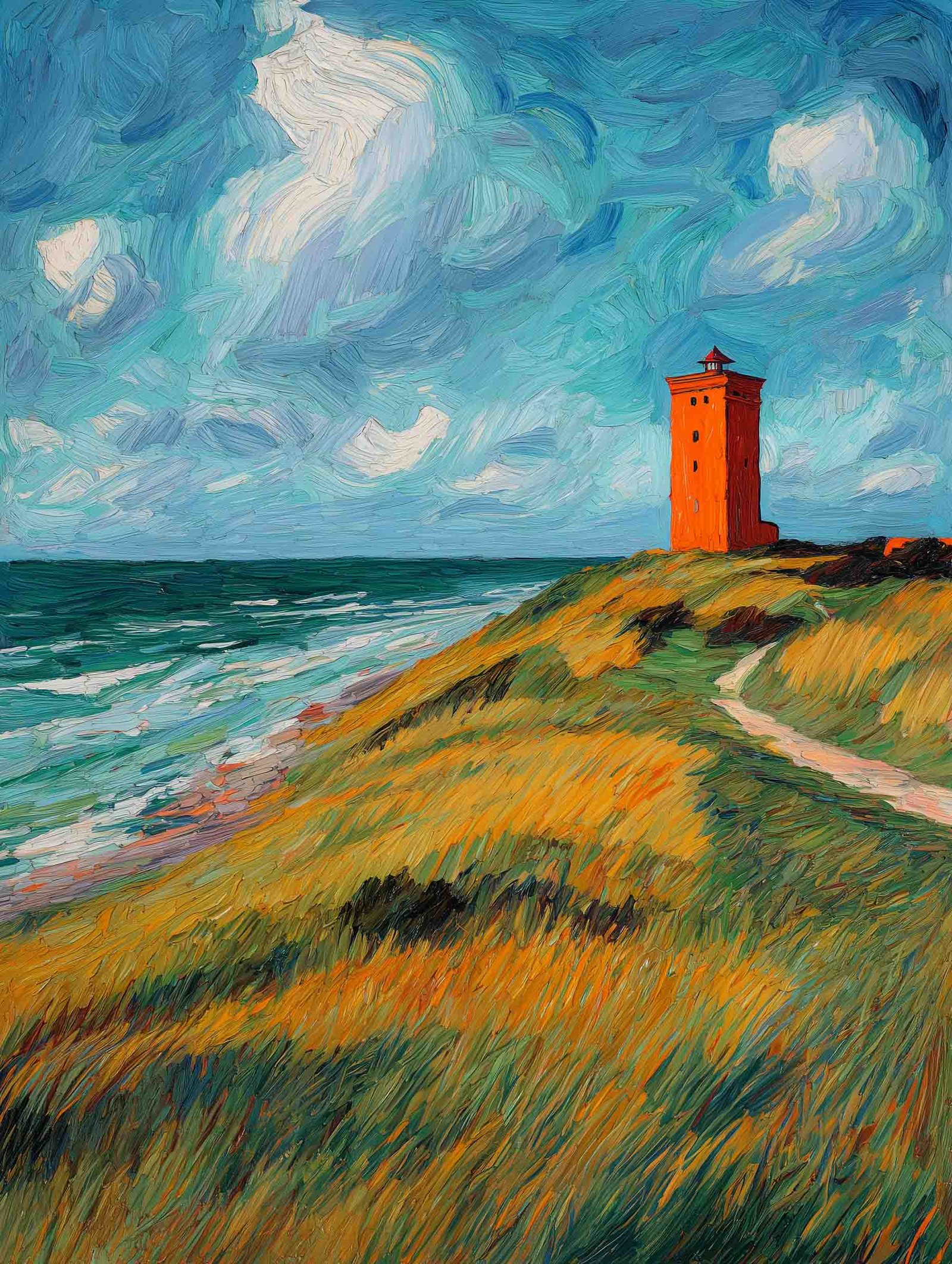 Red Lighthouse by the Sea