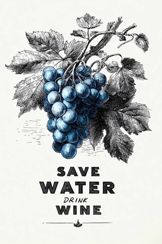 Vintage grapes with humorous text