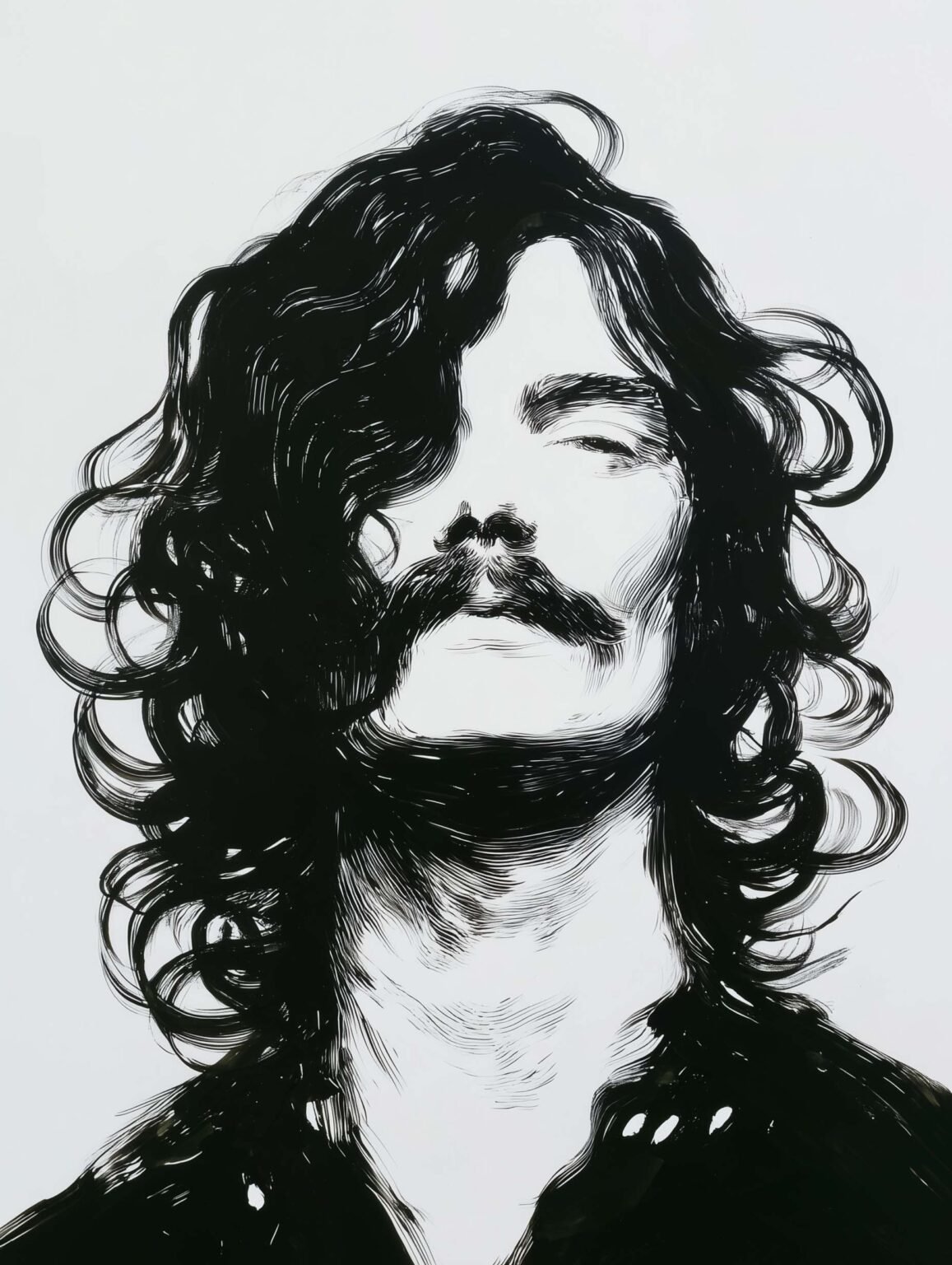 Poster of a long-haired figure in bold monochrome lines