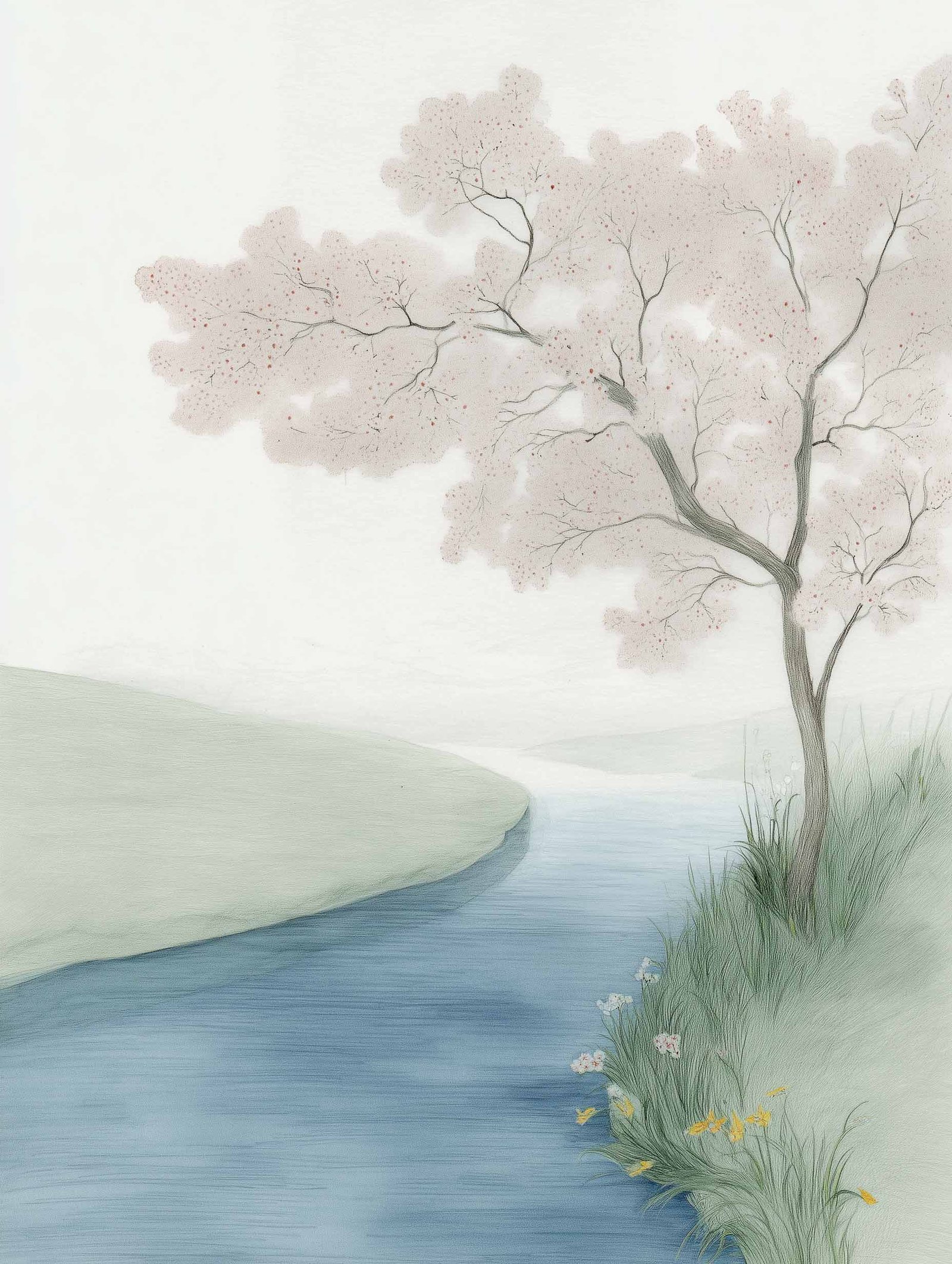 Poster of a blossoming tree by the river