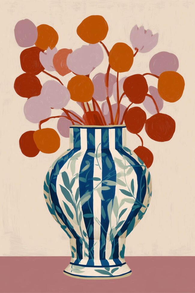 Poster of a patterned vase with bold blooms