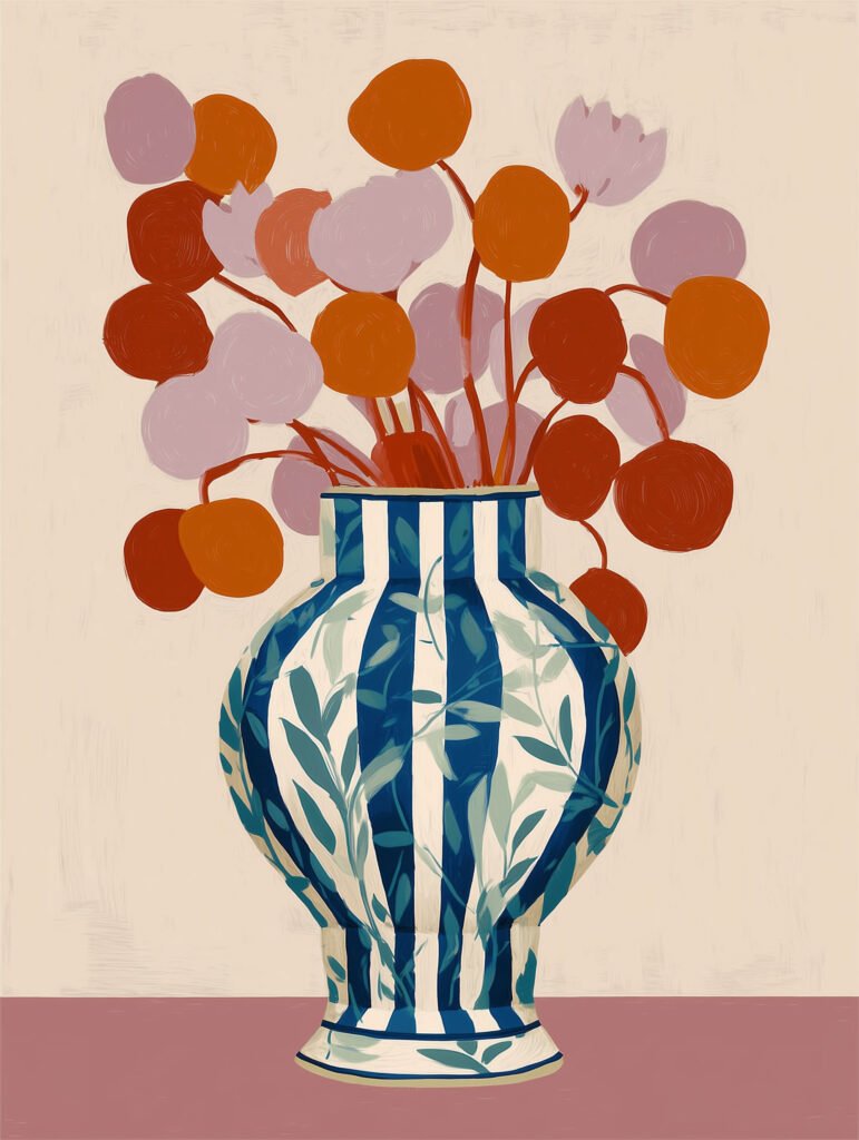 Poster of a patterned vase with bold blooms