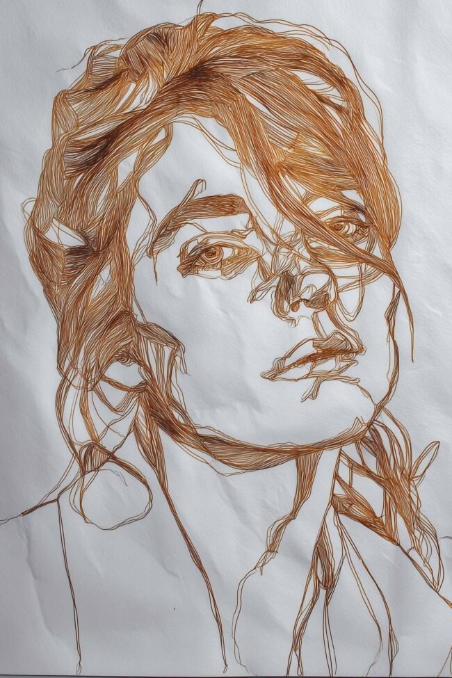 art portrait print drawn in a continuous line, set against a soft off-white background