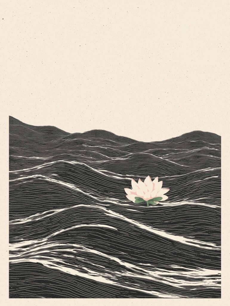 Minimalist lotus and flowing waves