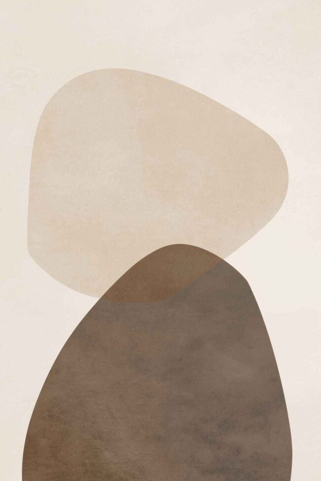 two minimalist organic shapes in soft beige and brown tones