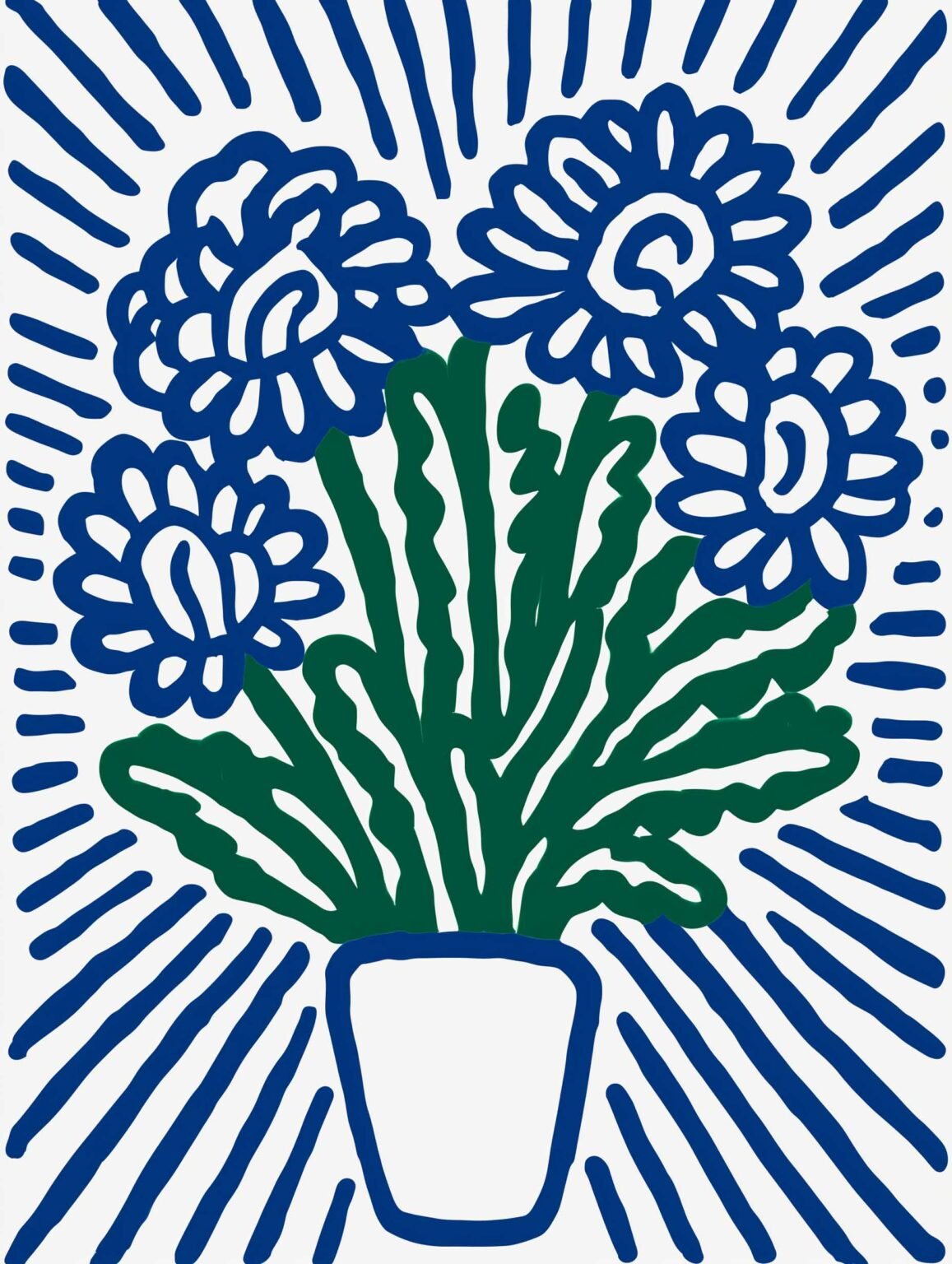 Minimalist flower illustration with radiant sunray lines.