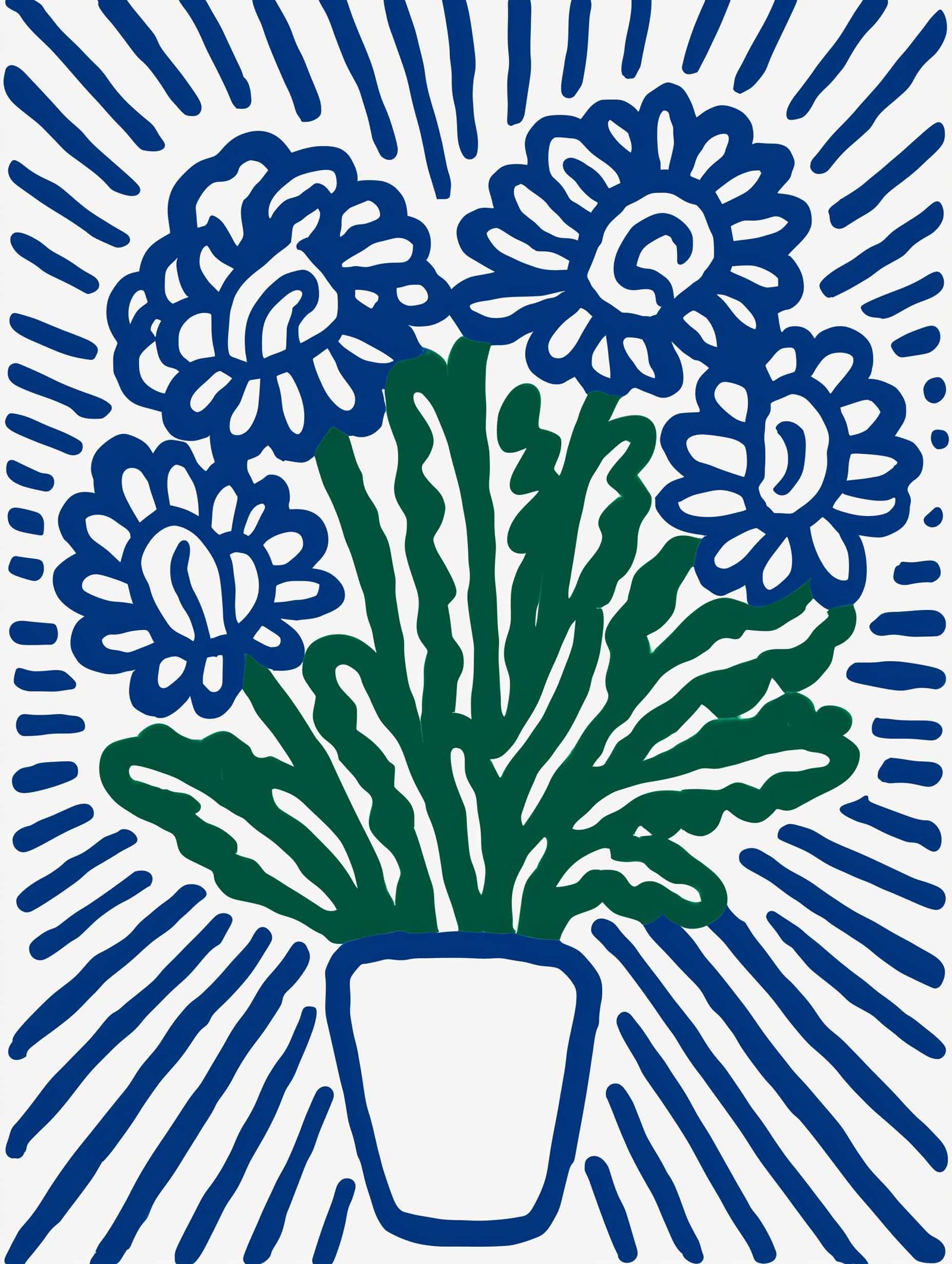 Minimalist flower illustration with radiant sunray lines.