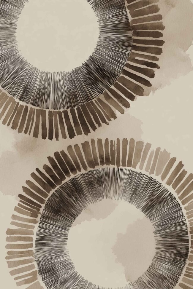 hand-drawn circular shapes in earthy brown and beige tones